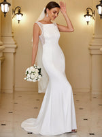 Deb fitted high neck wedding gown with fishtail in ivory Express NZ wide - Bay Bridal and Ball Gowns