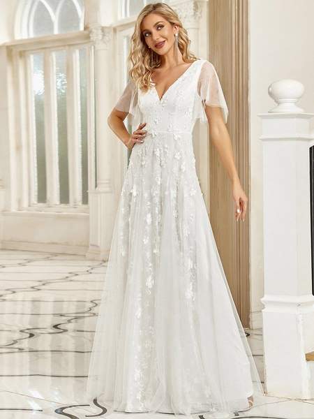 Elegant A Line Tulle Beads Deep V Neck Prom Dresses High Slit Ivory Ev –  cathyprom