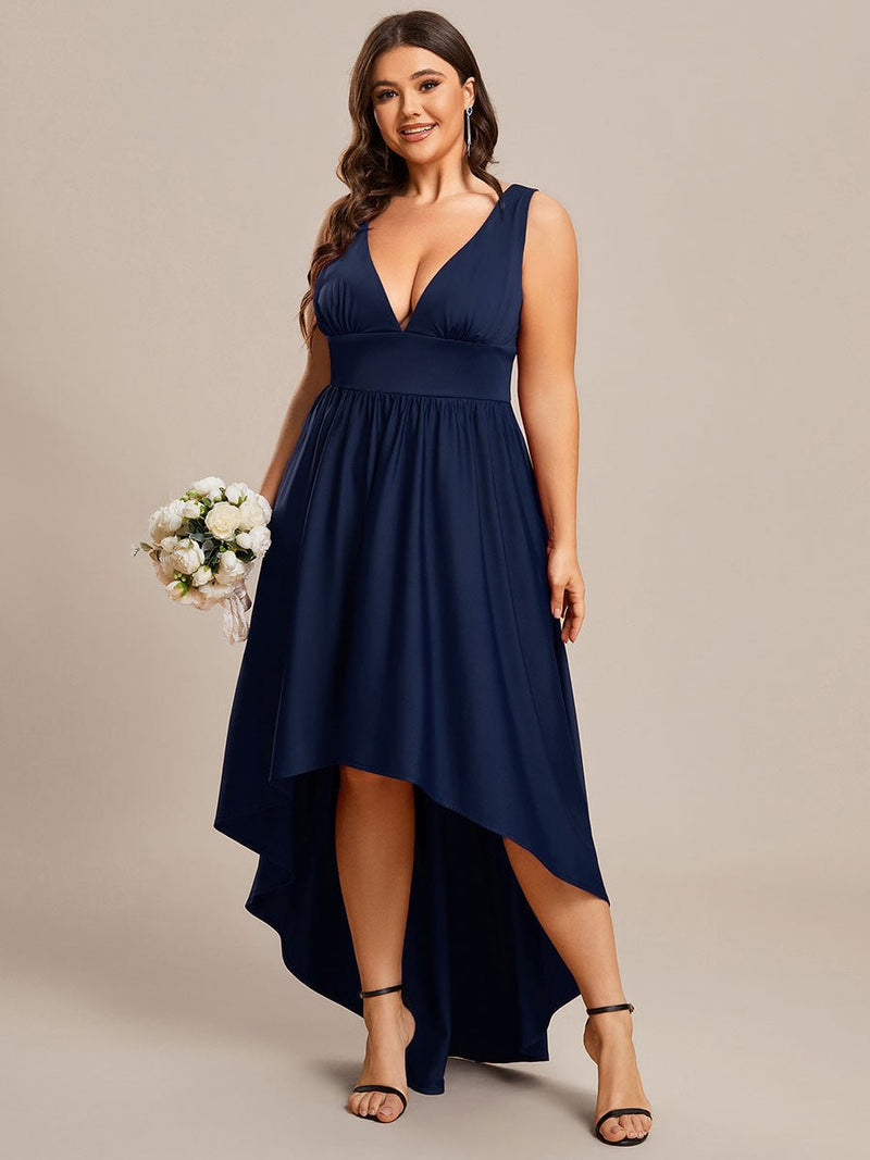 Delanie navy high low V neck bridesmaid dress - Bay Bridal and Ball Gowns