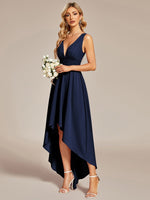 Delanie navy high low V neck bridesmaid dress - Bay Bridal and Ball Gowns