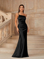 Desaree one shoulder satin dress in black Express NZ wide - Bay Bridal and Ball Gowns