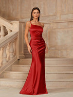 Desaree one shoulder satin dress red Express NZ wide - Bay Bridal and Ball Gowns