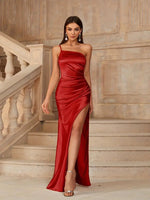 Desaree one shoulder satin dress red Express NZ wide - Bay Bridal and Ball Gowns