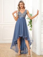 Dina dusky blue high low tulle ball dress size 24 Express NZ wide - Bay Bridal and Ball Gowns