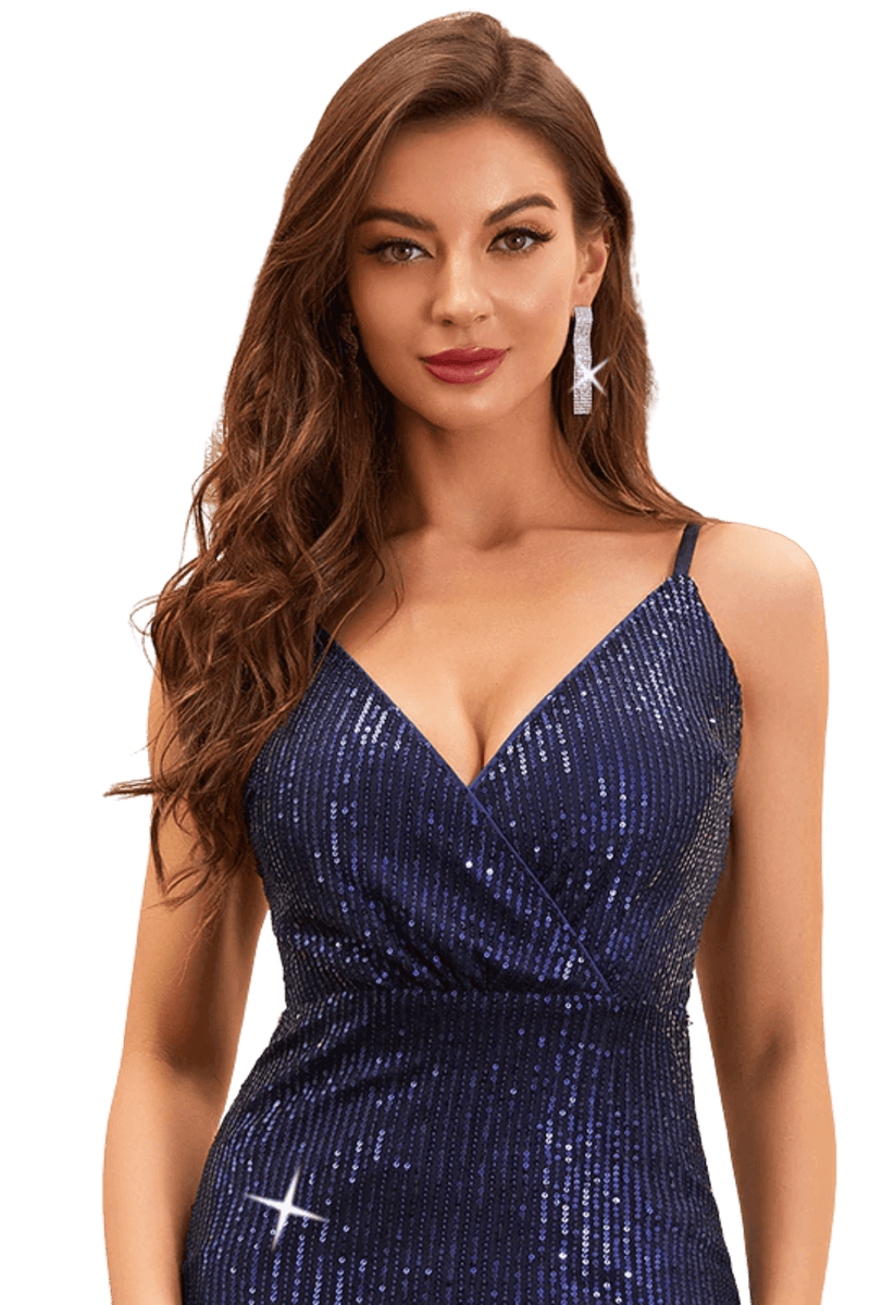 Dion full sequin ball dress with side split in navy blue s12 Express NZ wide! - Bay Bridal and Ball Gowns