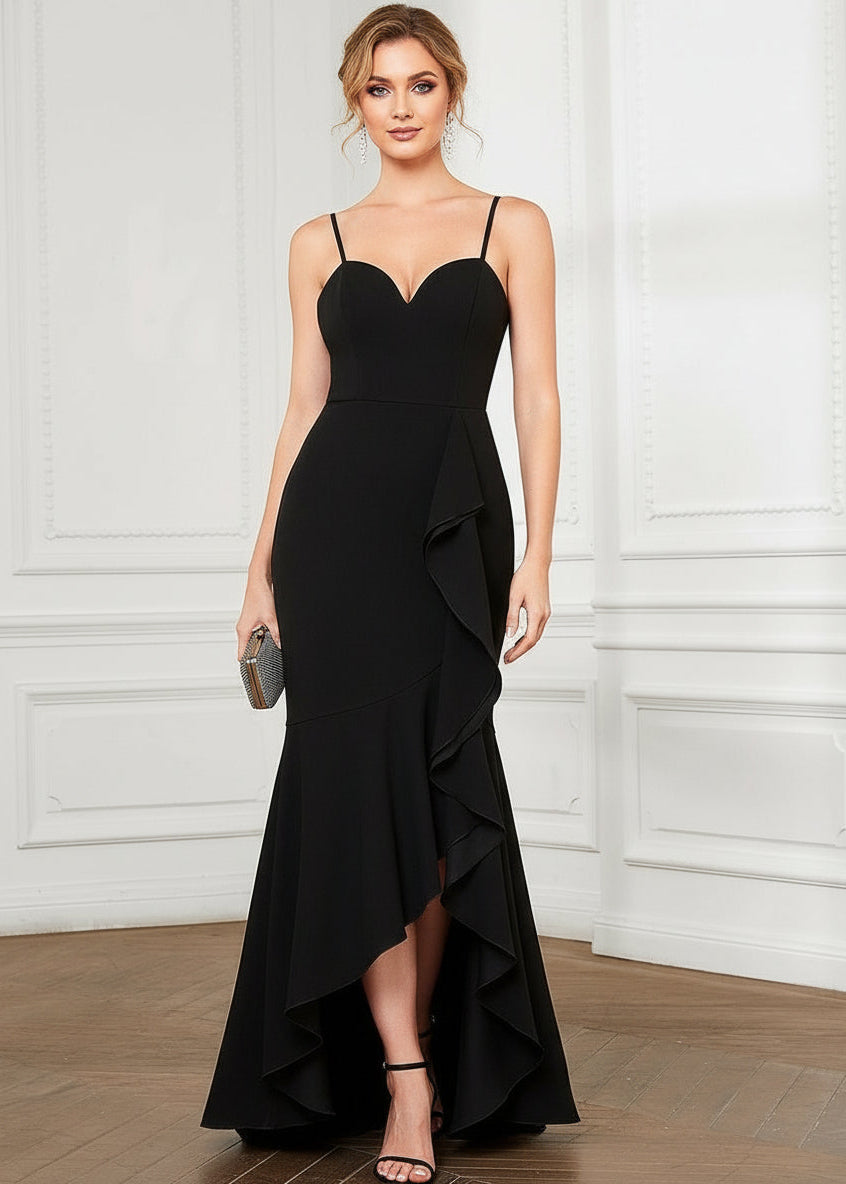 Donna thin strap sweet heart ball dress with train in black Express NZ wide - Bay Bridal and Ball Gowns