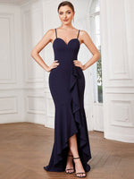 Donna thin strap sweet heart ball dress with train in navy Express NZ wide - Bay Bridal and Ball Gowns