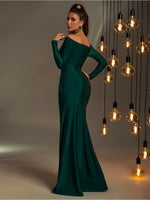 Dori off shoulder ruched side split ball dress in emerald Express NZ wide - Bay Bridal and Ball Gowns