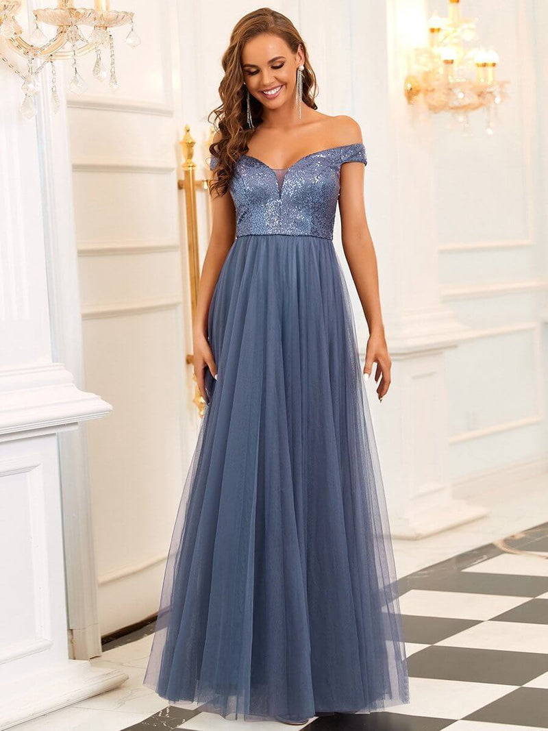 Dorine ball dress with sequins and tulle in dusky navy Express NZ wide - Bay Bridal and Ball Gowns