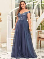 Dorine ball dress with sequins and tulle in dusky navy Express NZ wide - Bay Bridal and Ball Gowns
