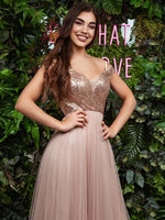 Dorine ball or dress in rose gold Express NZ wide - Bay Bridal and Ball Gowns