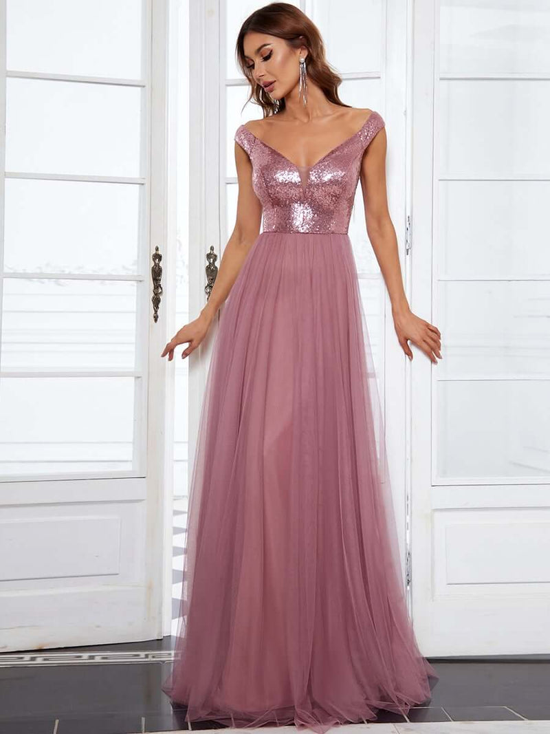 Dorine sequin and tulle ball dress in dusky rose size 22 Express NZ wide - Bay Bridal and Ball Gowns