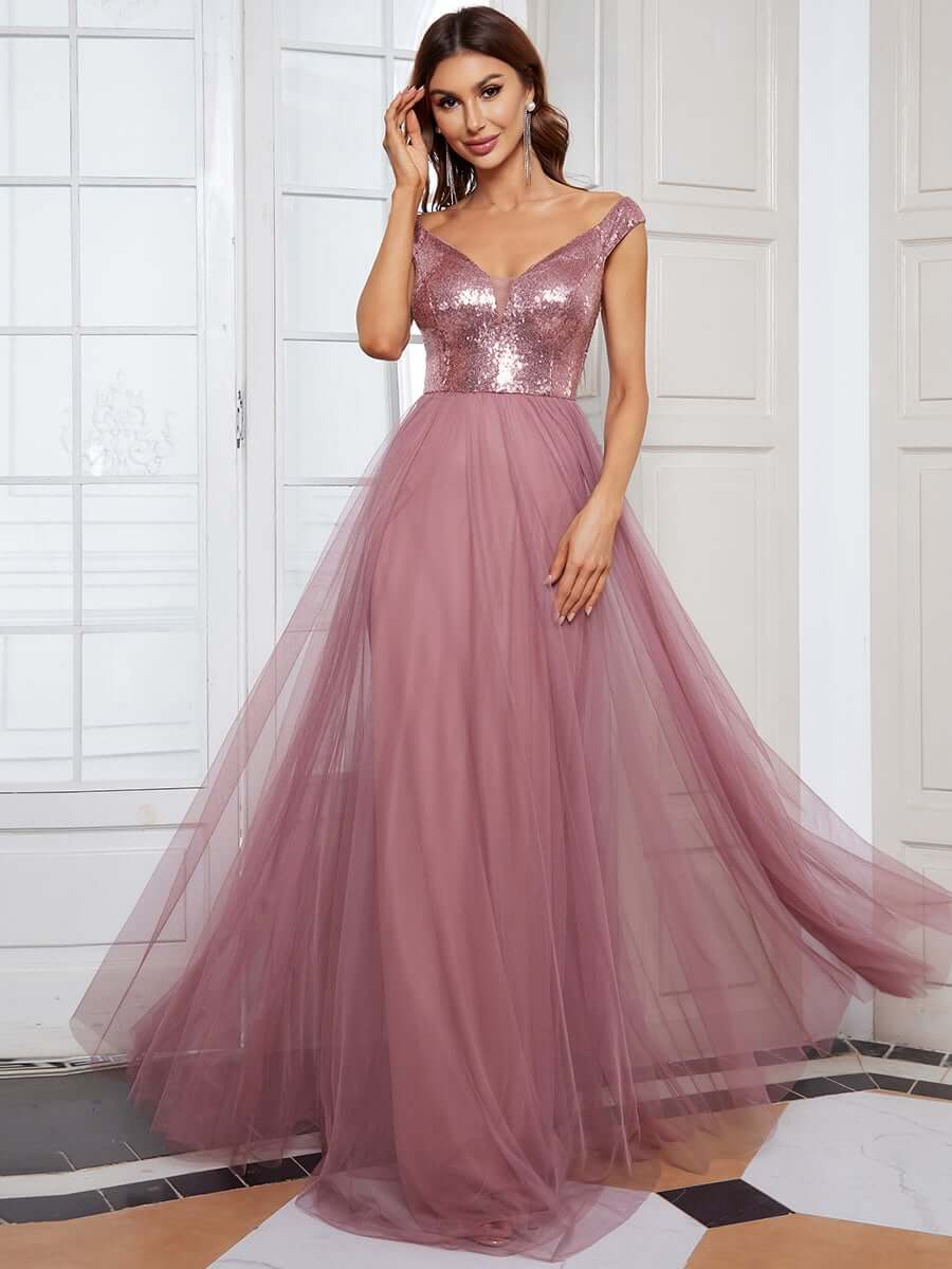 Dorine sequin and tulle ball dress in dusky rose size 22 Express NZ wide - Bay Bridal and Ball Gowns