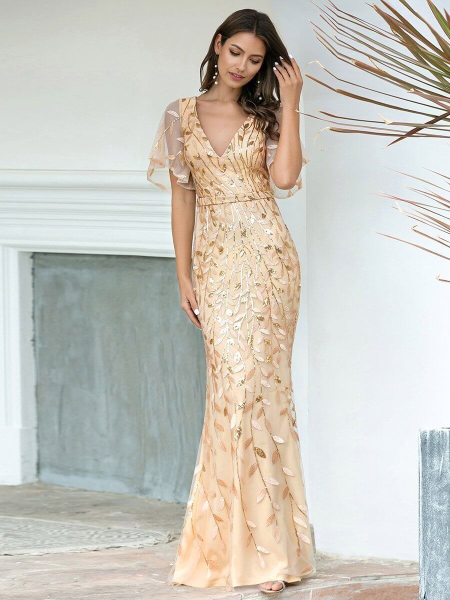 Gold gown for mother of the bride best sale