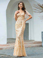 Eliza tulle sleeve mother of bride dress in light gold Express NZ wide - Bay Bridal and Ball Gowns
