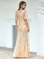 Eliza tulle sleeve mother of bride dress in light gold Express NZ wide - Bay Bridal and Ball Gowns