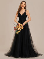 Elizabeth double V neck Black Wedding dress - Bay Bridal and Ball Gowns