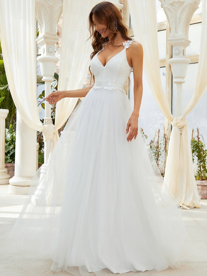 Elizabeth double V neck Wedding dress in ivory Express NZ wide - Bay Bridal and Ball Gowns