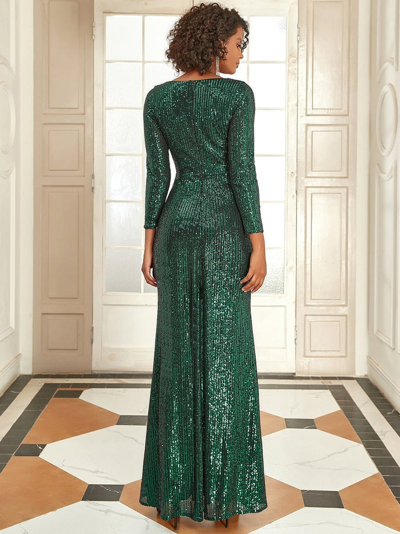 Elvira long sleeve sequins dress emerald size 8 Express NZ wide - Bay Bridal and Ball Gowns