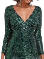 Elvira long sleeve sequins dress emerald size 8 Express NZ wide - Bay Bridal and Ball Gowns