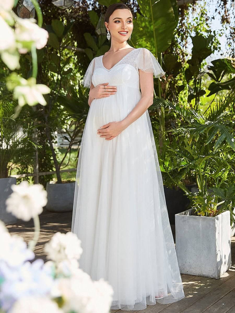 Erika maternity flutter sleeve wedding dress in ivory Express NZ wide - Bay Bridal and Ball Gowns