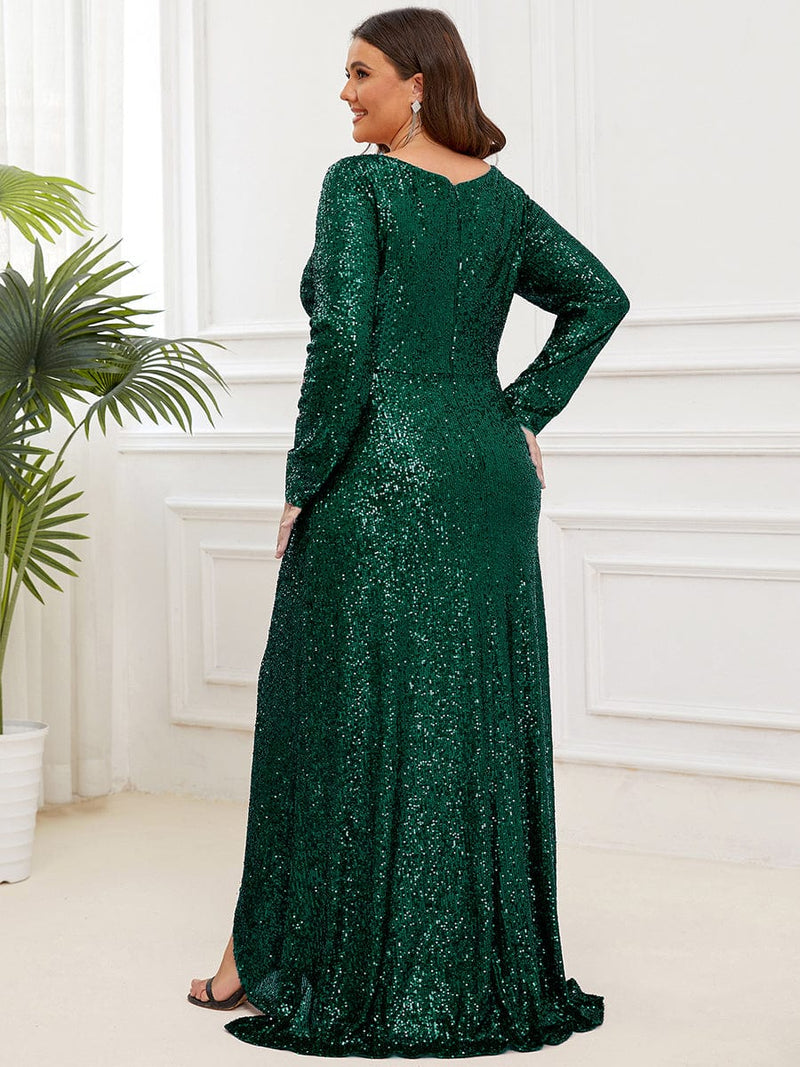 Felicity sequin full sleeve ball dress with split in Emerald s20 Express NZ wide - Bay Bridal and Ball Gowns