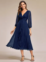Francis sleeved mother of the groom ruffled dress in navy s12 Express NZ wide - Bay Bridal and Ball Gowns