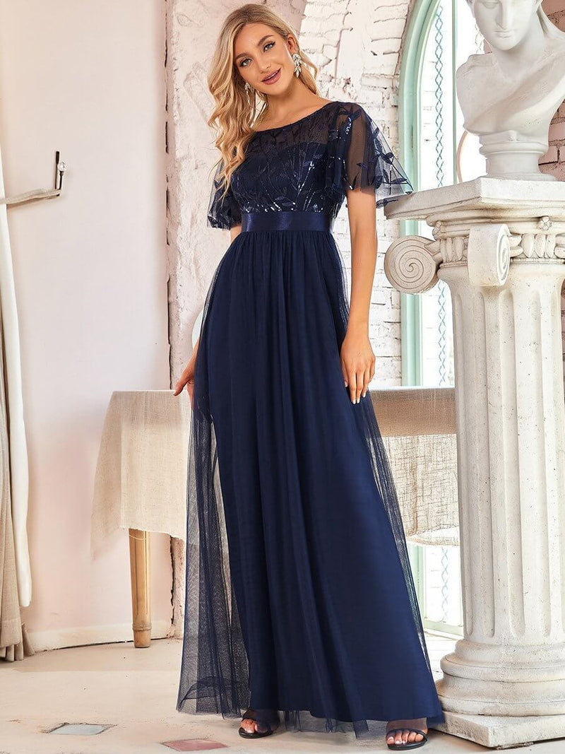 Georgia flutter sleeve dress in navy blue Express NZ wide - Bay Bridal and Ball Gowns