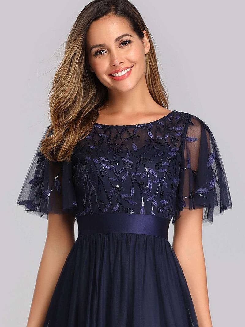 Georgia flutter sleeve dress in navy blue Express NZ wide - Bay Bridal and Ball Gowns
