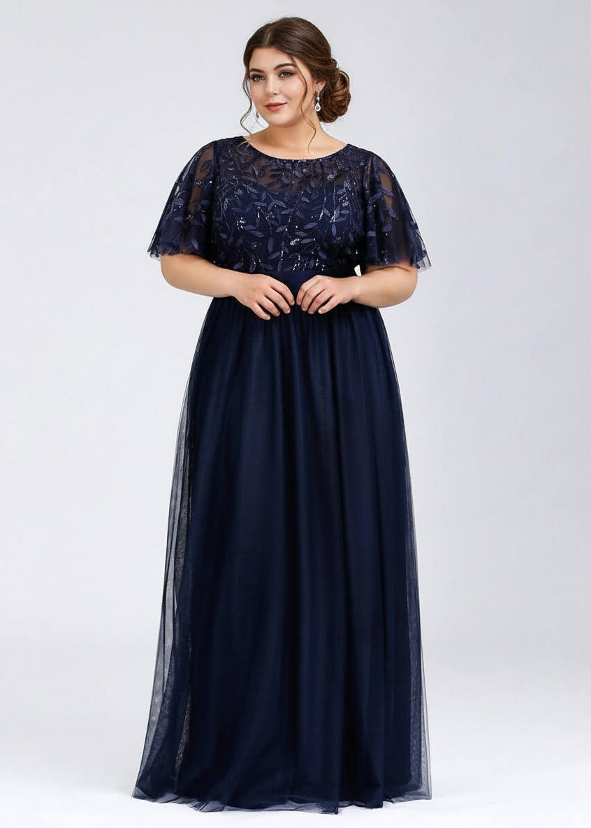 Georgia flutter sleeve leaf patterned tulle bridesmaid dress darker colors - Bay Bridal and Ball Gowns