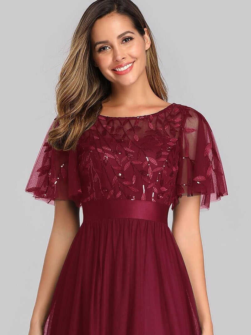 Georgia flutter sleeve leaf patterned tulle bridesmaid dress darker colors - Bay Bridal and Ball Gowns