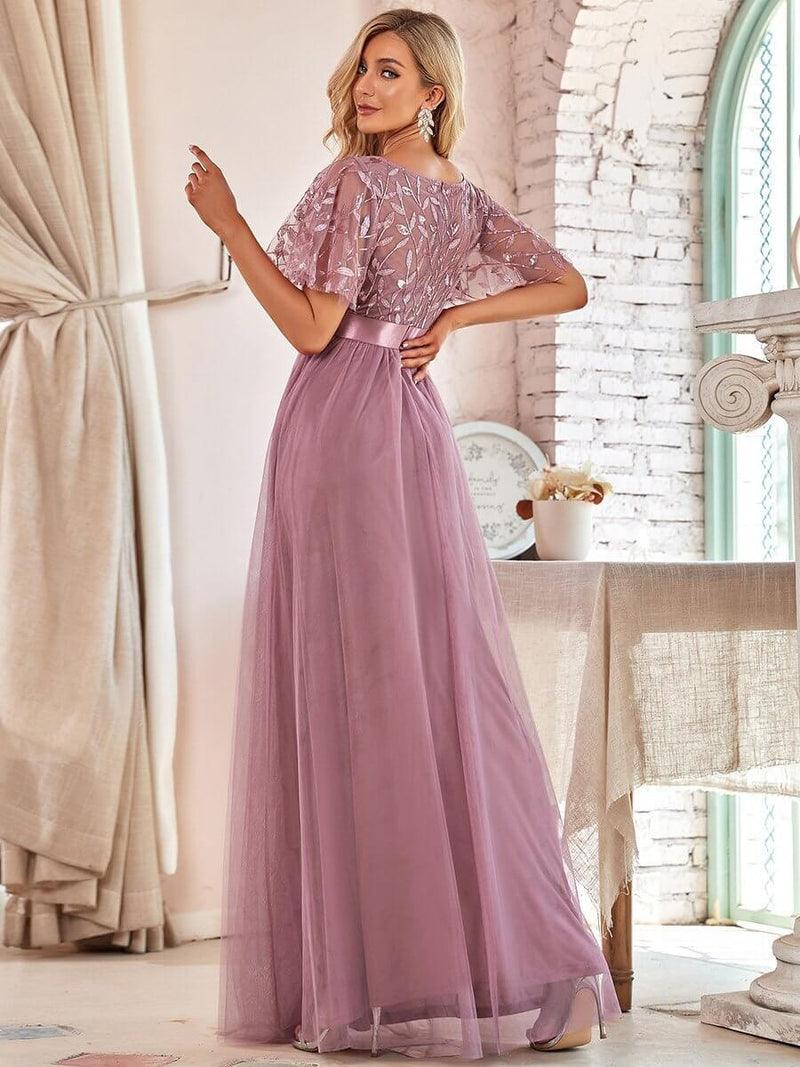 Georgia flutter sleeve tulle bridesmaid dress in dusky rose s22 Express NZ wide - Bay Bridal and Ball Gowns