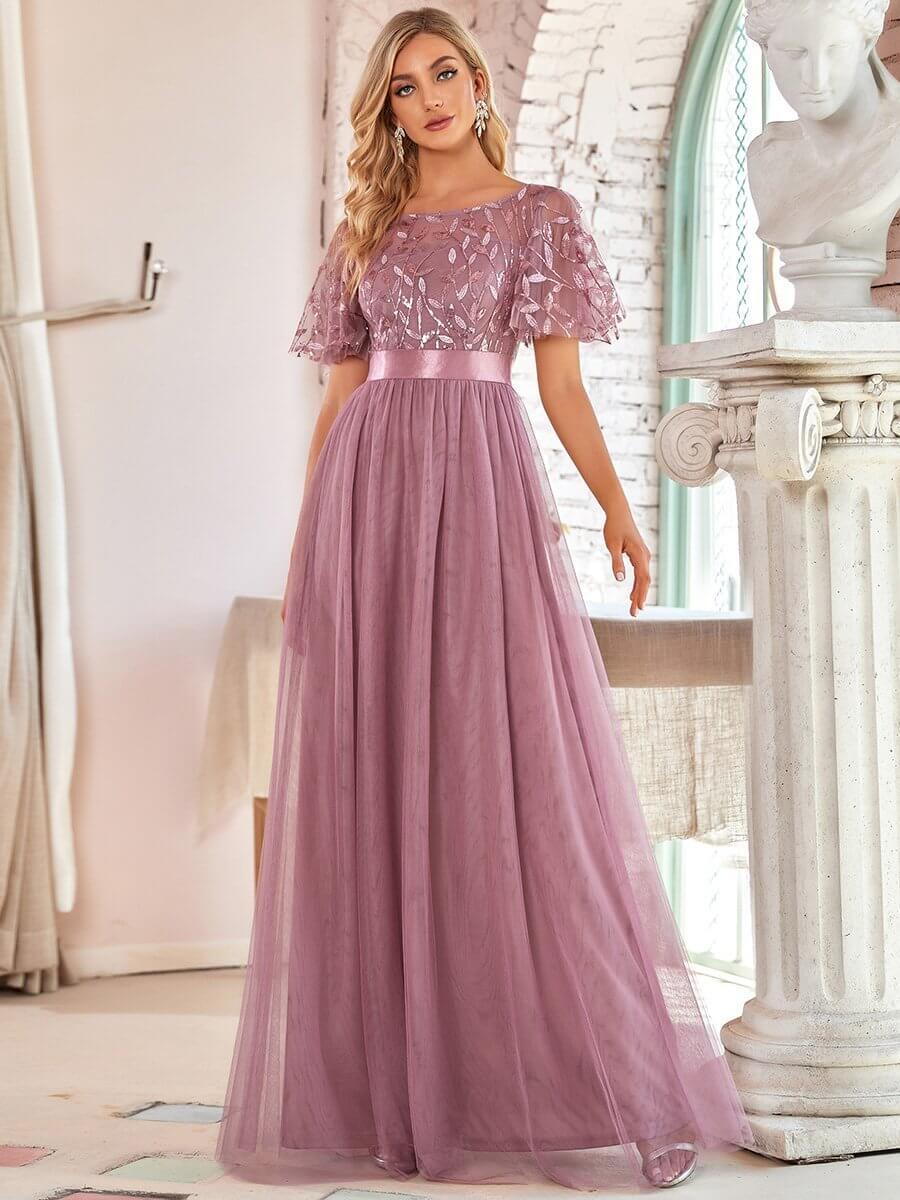 Georgia flutter sleeve tulle bridesmaid dress in dusky rose s22 Express NZ wide - Bay Bridal and Ball Gowns
