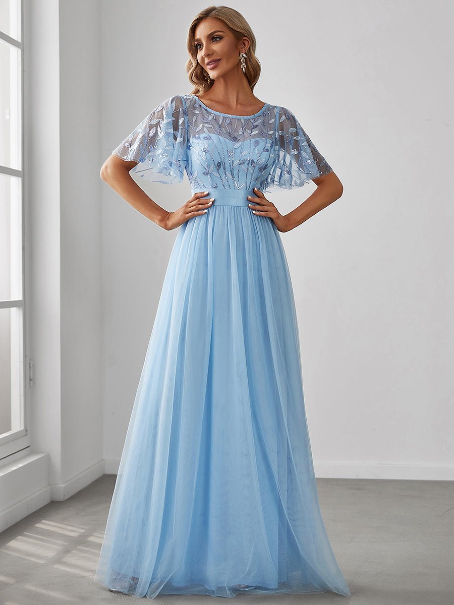 Georgia light blue flutter sleeve tulle dress Express NZ wide - Bay Bridal and Ball Gowns