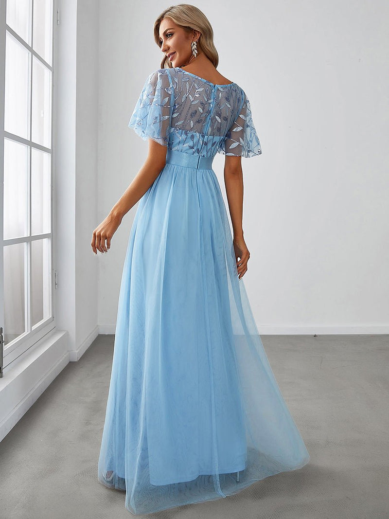 Georgia light blue flutter sleeve tulle dress Express NZ wide - Bay Bridal and Ball Gowns