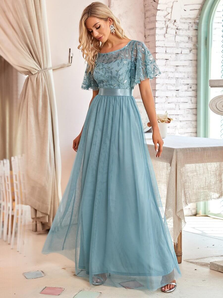 Tulle Bridesmaid Skirt Simple Deep V Neck See-Through Empire Waist