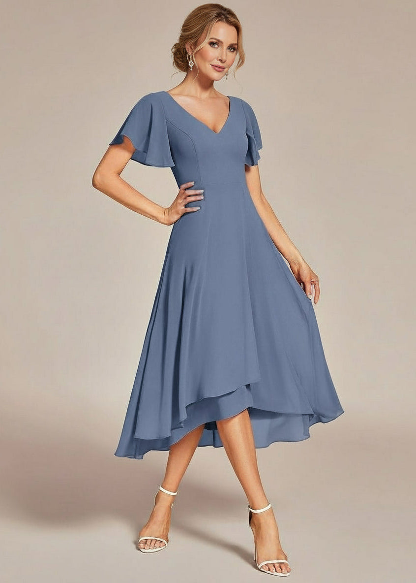 Grace V neck chiffon high how mother of the bride gown - Bay Bridal and Ball Gowns