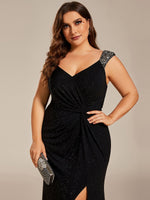 Halo plus size black evening ball dress with split and sparkle Express NZ wide - Bay Bridal and Ball Gowns