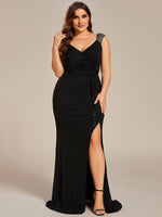 Halo plus size black evening ball dress with split and sparkle Express NZ wide - Bay Bridal and Ball Gowns