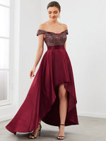 Harmony off shoulder satin ball gown in burgundy size 18 Express NZ wide - Bay Bridal and Ball Gowns