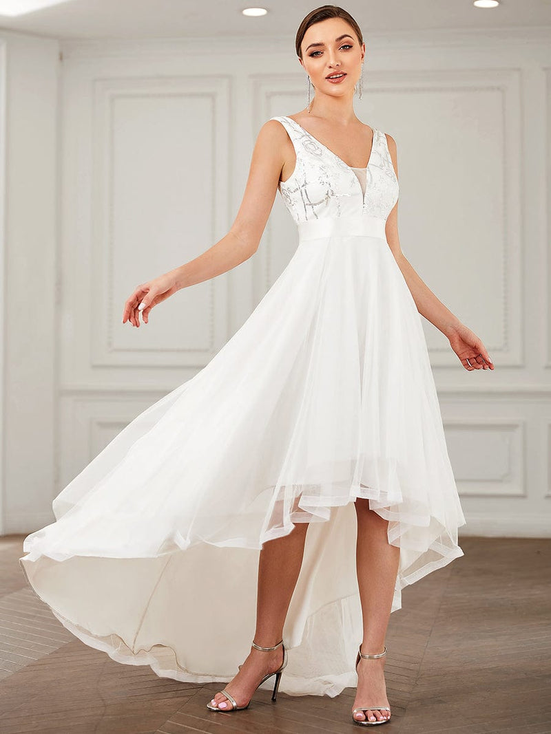Helen tulle high low wedding dress with train in Ivory - Bay Bridal and Ball Gowns
