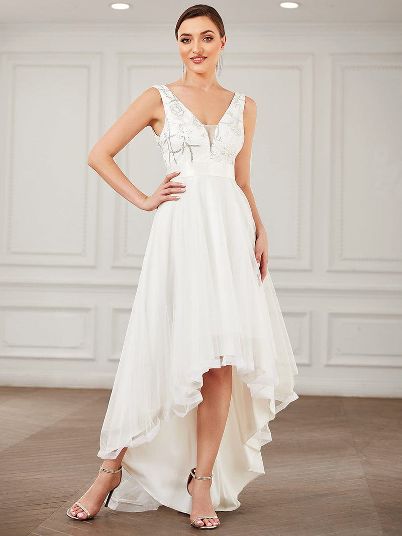 Helen tulle high low wedding dress with train in Ivory Express NZ wide - Bay Bridal and Ball Gowns