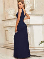 Jamie sparkling evening ball dress with side split in navy size 18 Express NZ wide - Bay Bridal and Ball Gowns