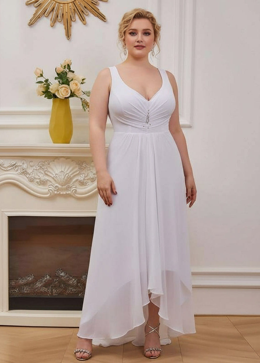 Jaylynn High Low chiffon wedding gown in white Express NZ wide - Bay Bridal and Ball Gowns