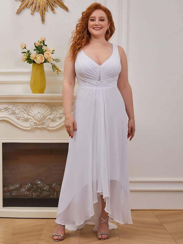 Jaylynn High Low chiffon wedding gown in white Express NZ wide - Bay Bridal and Ball Gowns