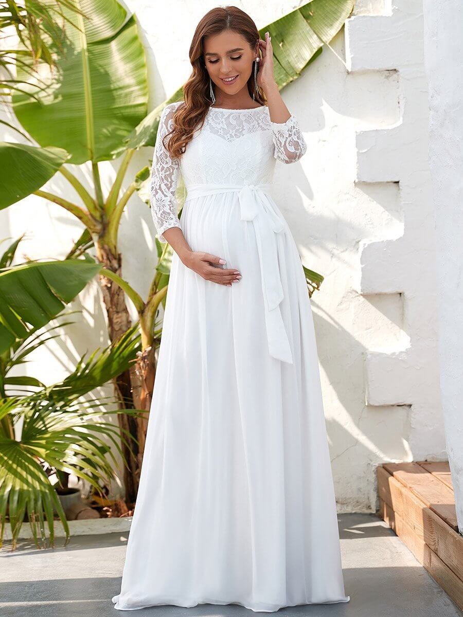 Jennifer lace and chiffon maternity wedding dress in ivory Express NZ wide