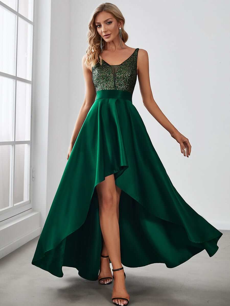 Emerald green high low prom sale dress