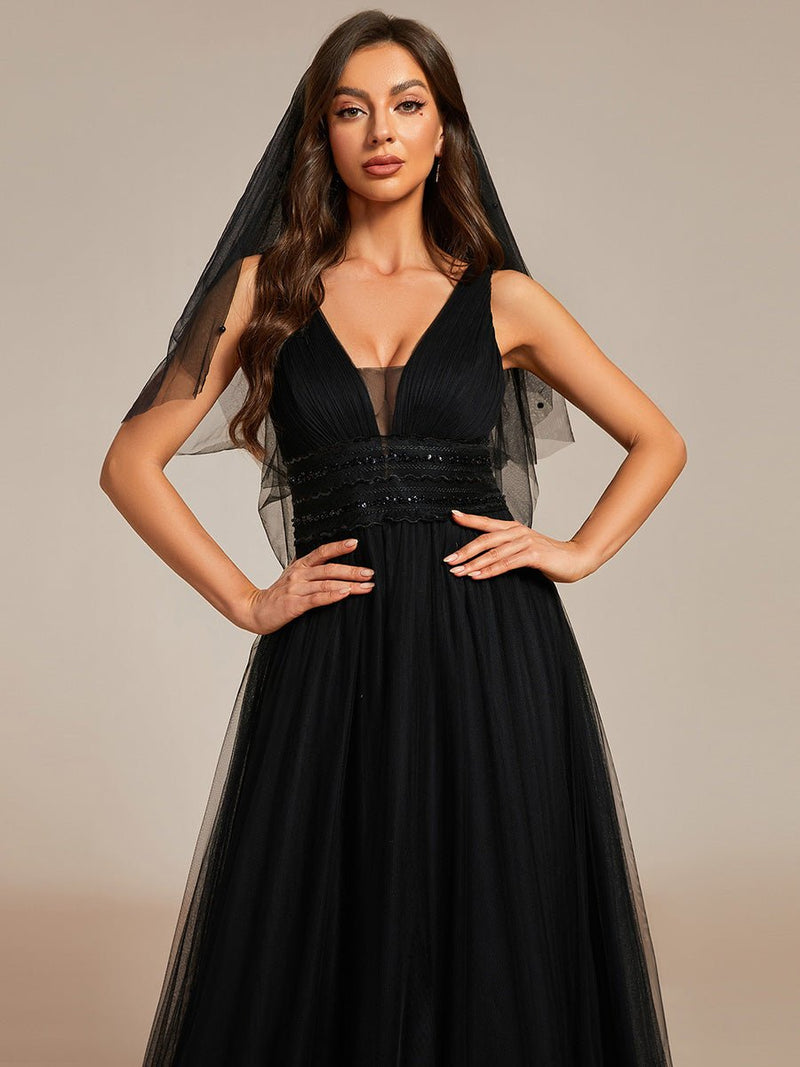 Jillian v neck backless soft tulle wedding dress in black - Bay Bridal and Ball Gowns