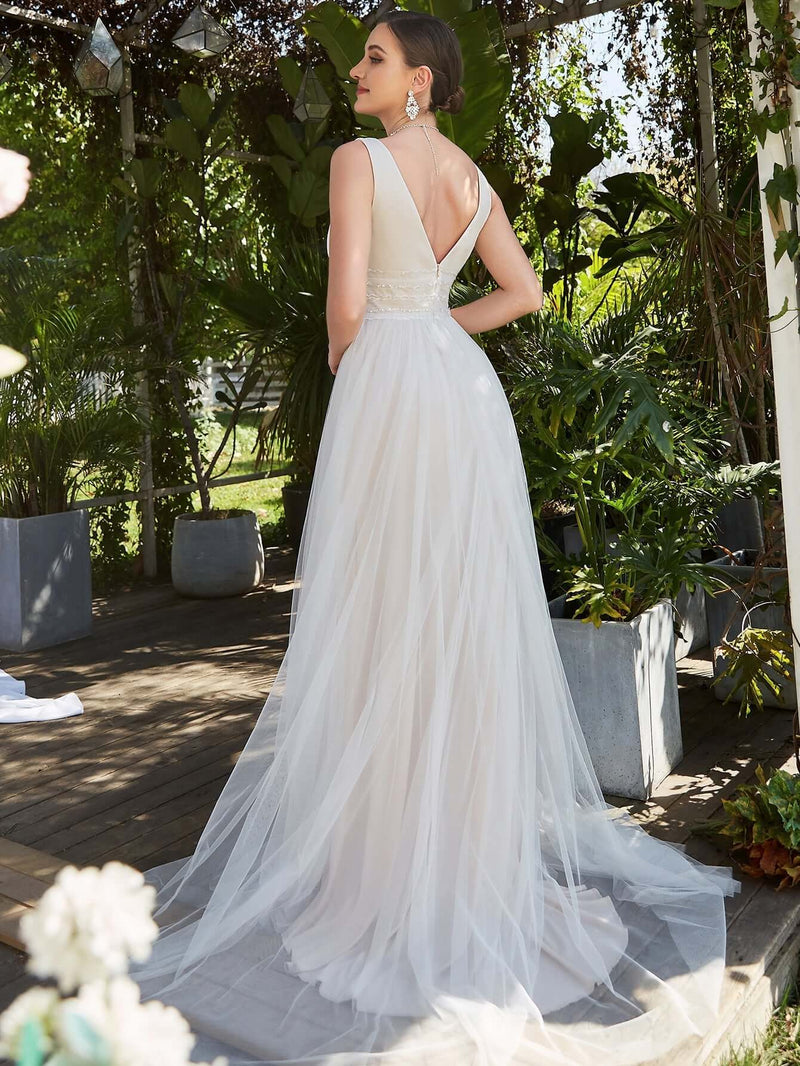 Jillian v neck backless soft tulle wedding dress in sand/ivory - Bay Bridal and Ball Gowns