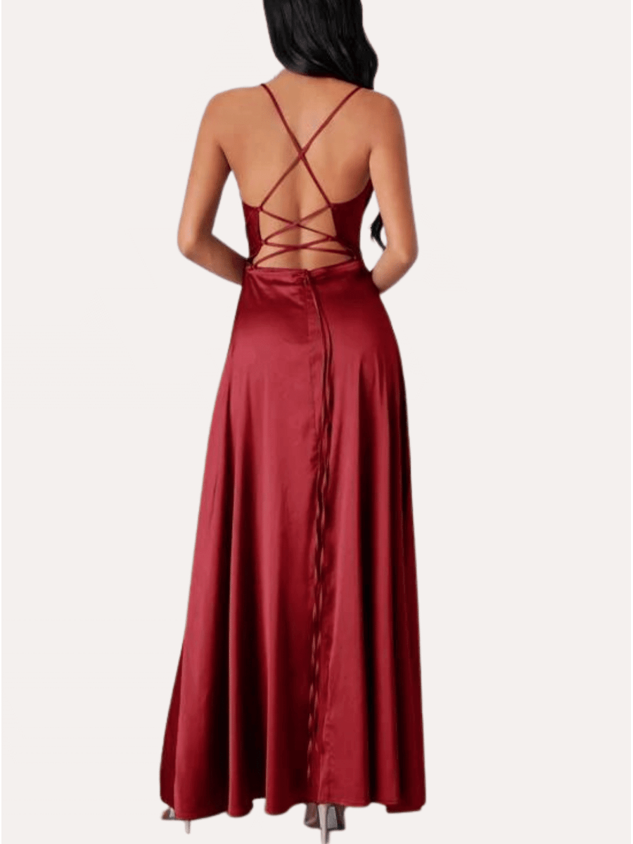 Jo ball gown with lace up back in burgundy Express NZ wide - Bay Bridal and Ball Gowns